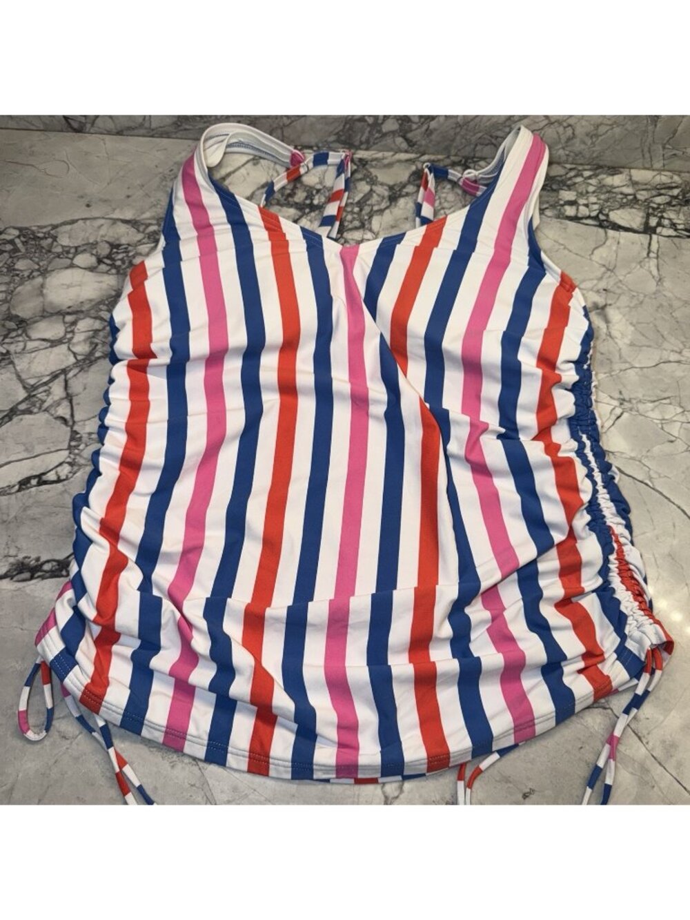 Lands' End Womens Adjustable V-neck Cinch Underwire Tankini Size 12